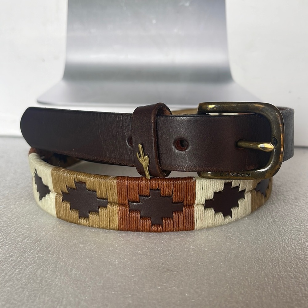 Cardon Men’s Vintage Brown Leather Tribal Pattern Belt Size : 90 (34-36)